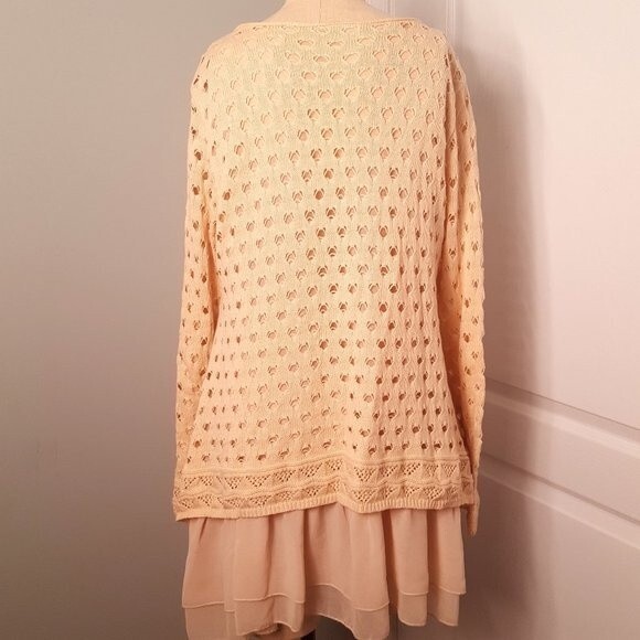 John Fashion Cream Sweater Tunic Sheer Layer Top - Picture 2 of 6